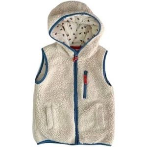 Mini Boden Cream Sherpa Zip Up Hooded Vest Floral Lined, Size 7-8